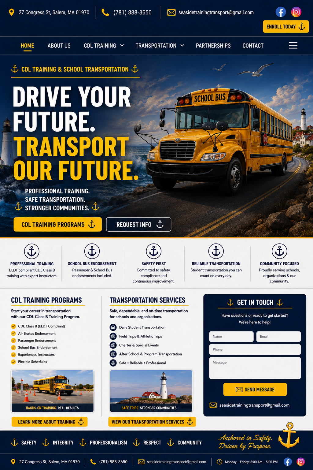 Seaside Training and Transport CDL training and school transportation website